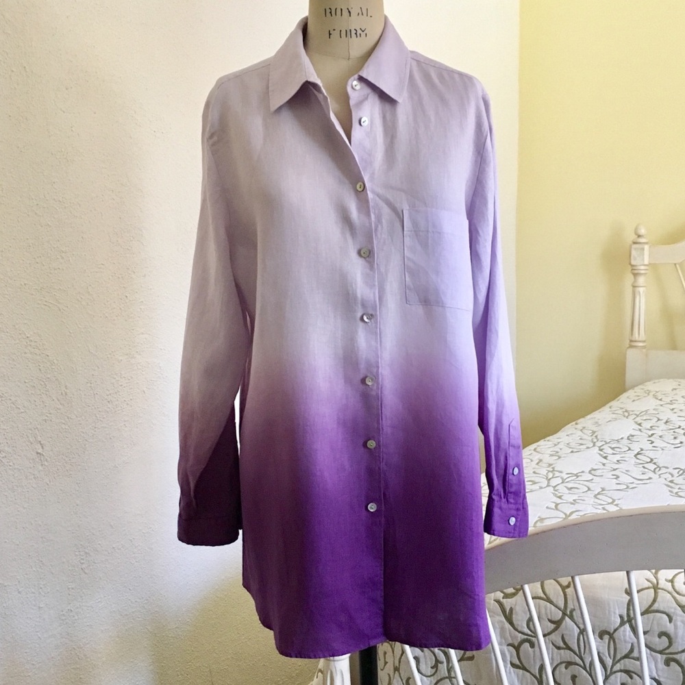 Soft Surroundings Ocean ombré linen tunic shirt